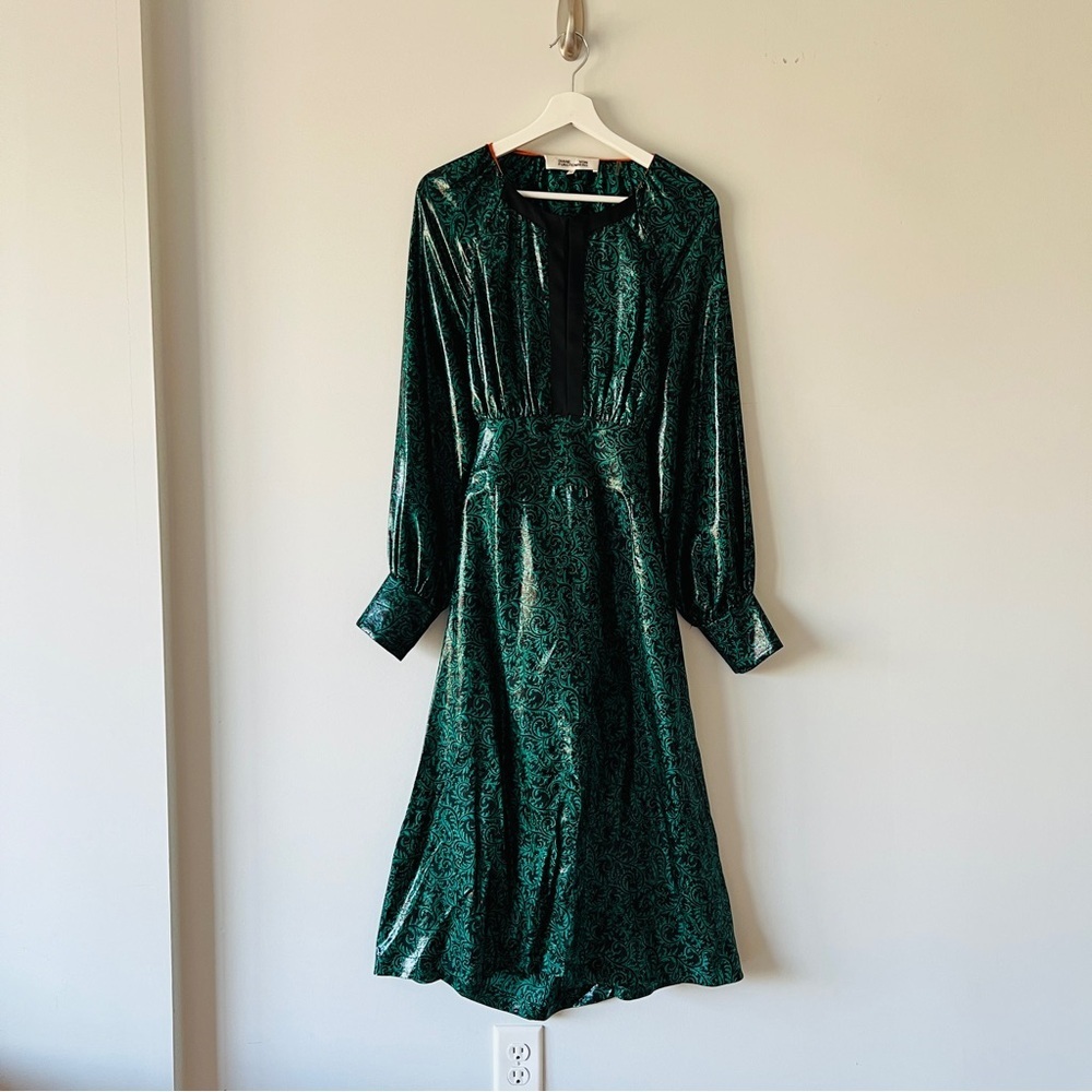 Diane von Furstenberg Spring 2018 Paisley Print Silk Blend Dress Size 12​​ - Picture 3 of 11